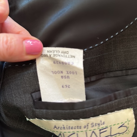 CUSTOM PETER MILLAR MENS 2 BUTTON WOOL GRAY/BLUE SUIT WITH PLEATED CUFFED PANTS - Picture 10 of 16